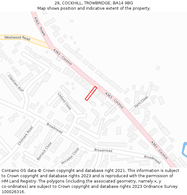 29, COCKHILL, TROWBRIDGE, BA14 9BG: Location map and indicative extent of plot