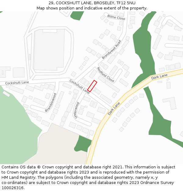 29, COCKSHUTT LANE, BROSELEY, TF12 5NU: Location map and indicative extent of plot