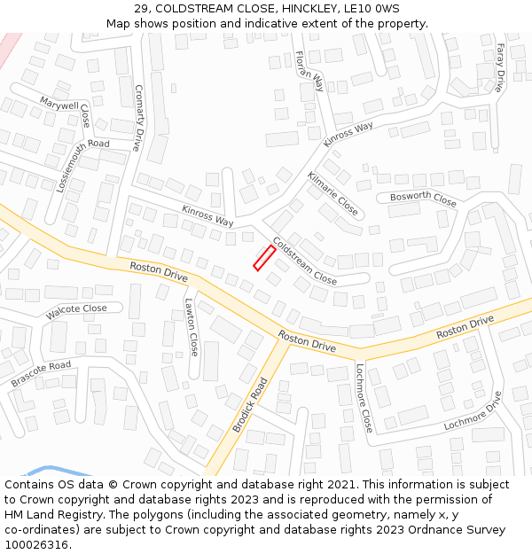 29, COLDSTREAM CLOSE, HINCKLEY, LE10 0WS: Location map and indicative extent of plot