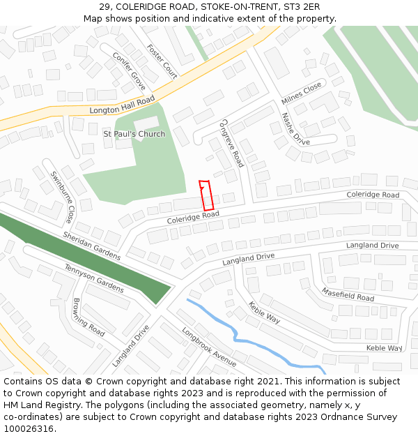 29, COLERIDGE ROAD, STOKE-ON-TRENT, ST3 2ER: Location map and indicative extent of plot