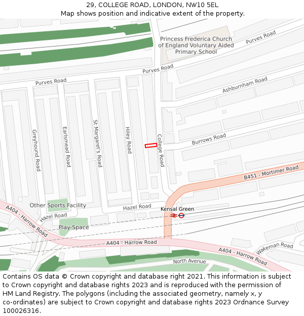 29, COLLEGE ROAD, LONDON, NW10 5EL: Location map and indicative extent of plot