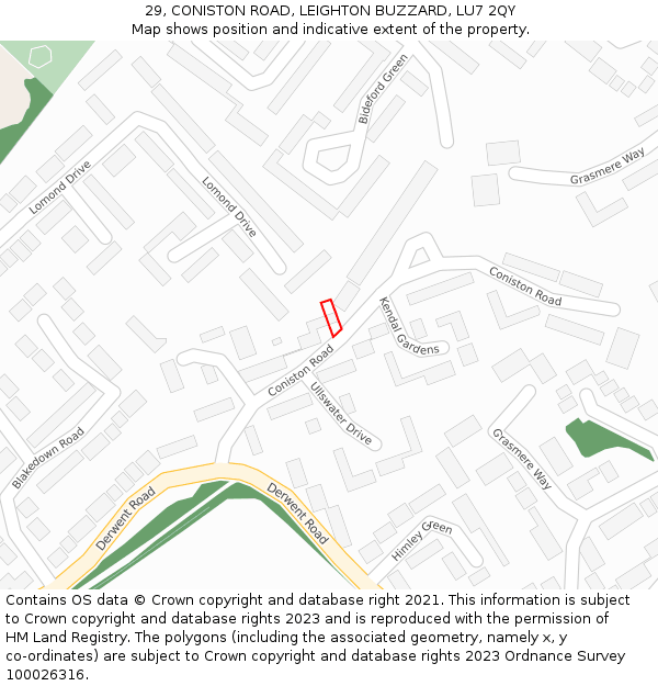 29, CONISTON ROAD, LEIGHTON BUZZARD, LU7 2QY: Location map and indicative extent of plot