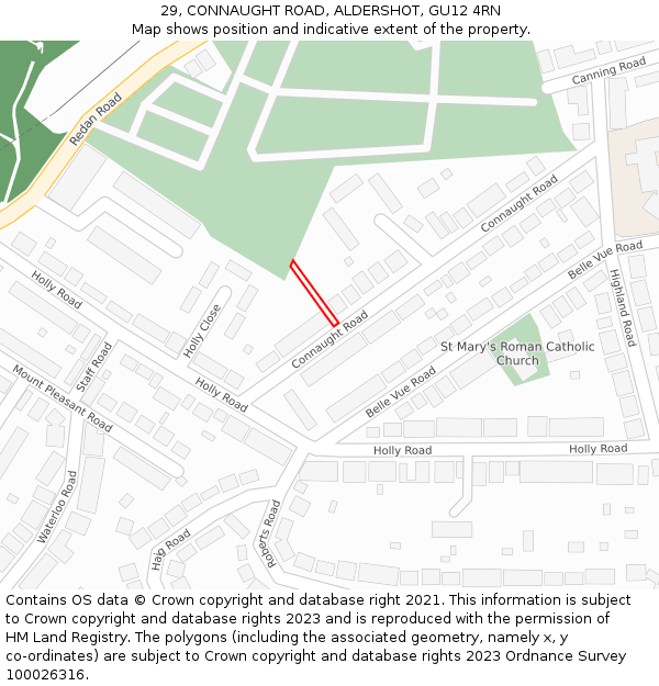 29, CONNAUGHT ROAD, ALDERSHOT, GU12 4RN: Location map and indicative extent of plot