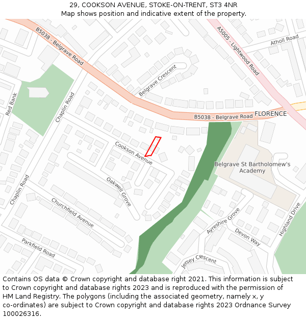 29, COOKSON AVENUE, STOKE-ON-TRENT, ST3 4NR: Location map and indicative extent of plot