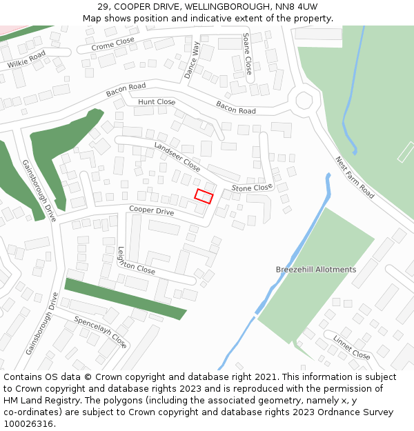 29, COOPER DRIVE, WELLINGBOROUGH, NN8 4UW: Location map and indicative extent of plot