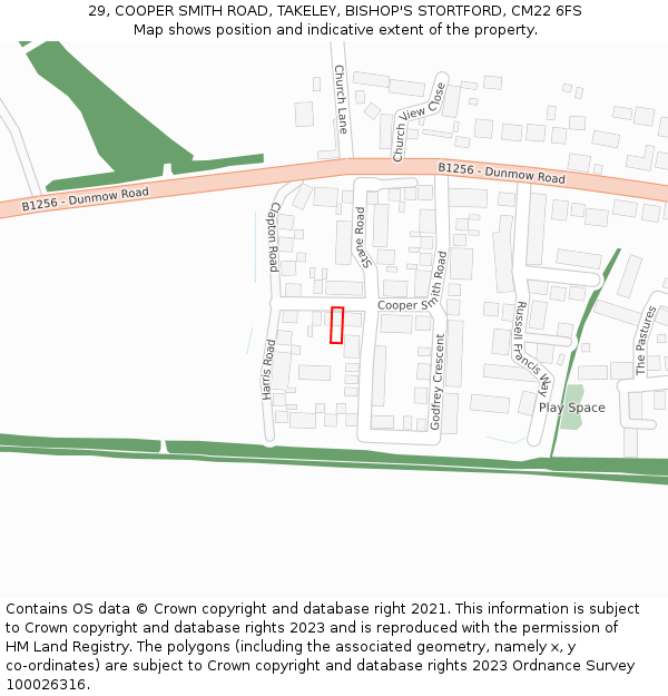 29, COOPER SMITH ROAD, TAKELEY, BISHOP'S STORTFORD, CM22 6FS: Location map and indicative extent of plot