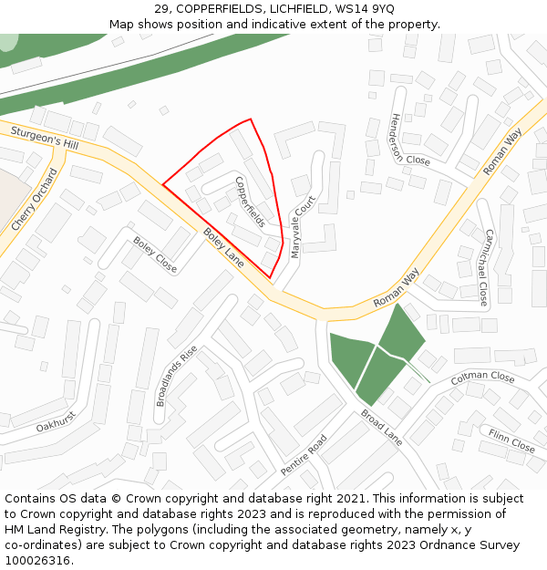 29, COPPERFIELDS, LICHFIELD, WS14 9YQ: Location map and indicative extent of plot