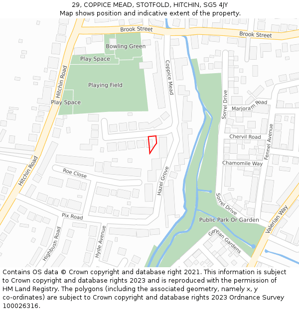 29, COPPICE MEAD, STOTFOLD, HITCHIN, SG5 4JY: Location map and indicative extent of plot