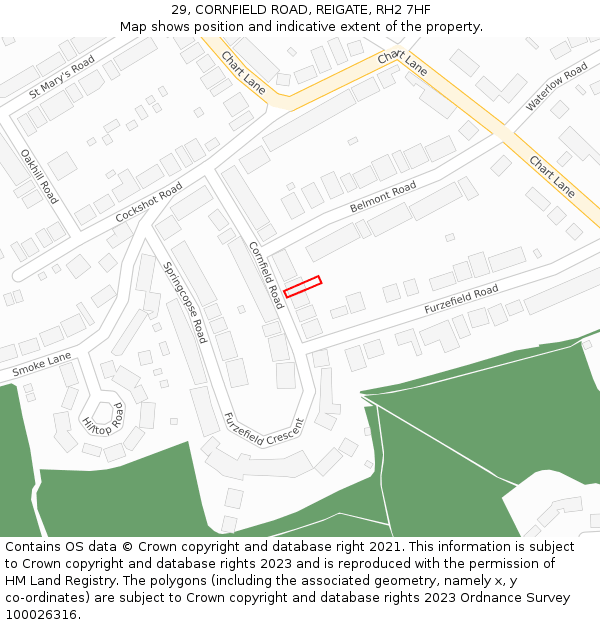 29, CORNFIELD ROAD, REIGATE, RH2 7HF: Location map and indicative extent of plot