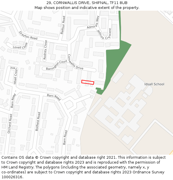 29, CORNWALLIS DRIVE, SHIFNAL, TF11 8UB: Location map and indicative extent of plot