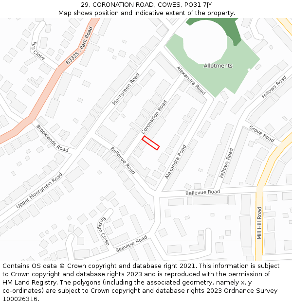 29, CORONATION ROAD, COWES, PO31 7JY: Location map and indicative extent of plot