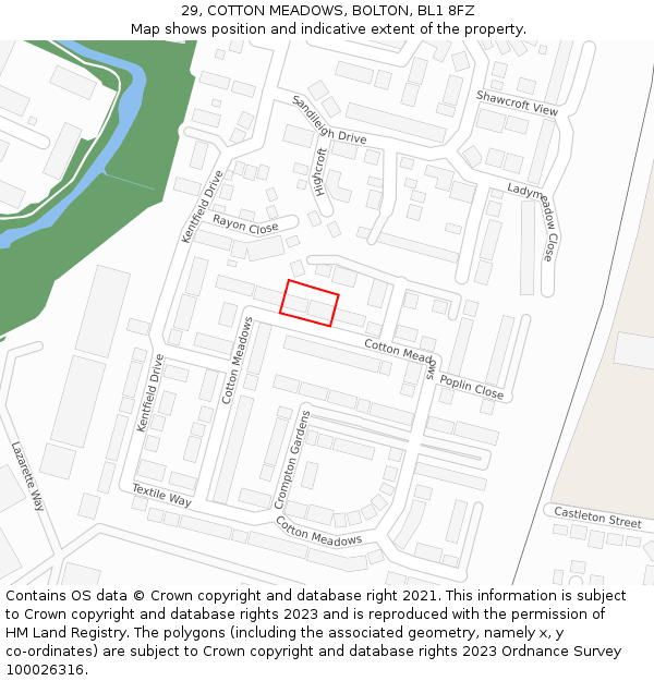 29, COTTON MEADOWS, BOLTON, BL1 8FZ: Location map and indicative extent of plot