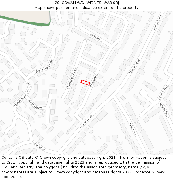 29, COWAN WAY, WIDNES, WA8 9BJ: Location map and indicative extent of plot