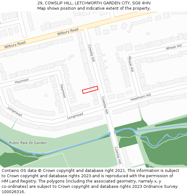 29, COWSLIP HILL, LETCHWORTH GARDEN CITY, SG6 4HN: Location map and indicative extent of plot