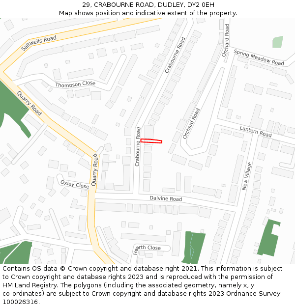 29, CRABOURNE ROAD, DUDLEY, DY2 0EH: Location map and indicative extent of plot