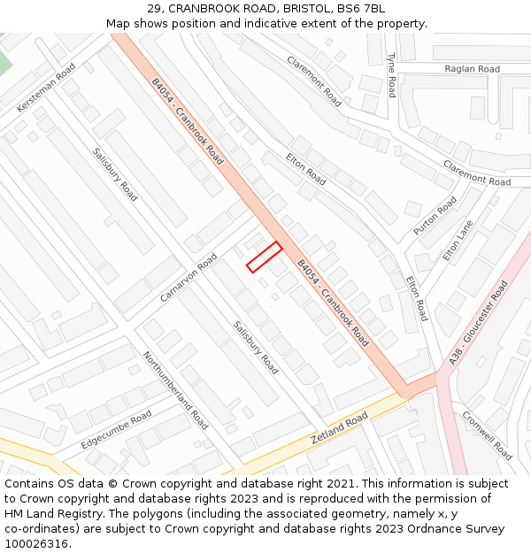 29, CRANBROOK ROAD, BRISTOL, BS6 7BL: Location map and indicative extent of plot