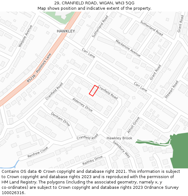 29, CRANFIELD ROAD, WIGAN, WN3 5QG: Location map and indicative extent of plot