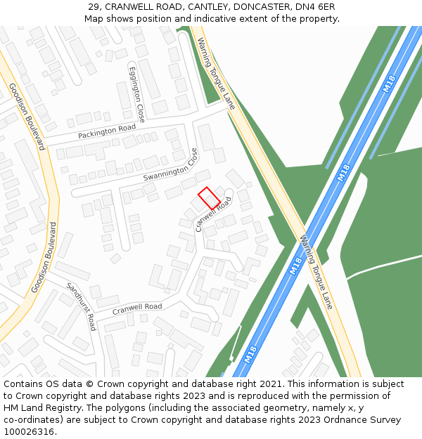 29, CRANWELL ROAD, CANTLEY, DONCASTER, DN4 6ER: Location map and indicative extent of plot