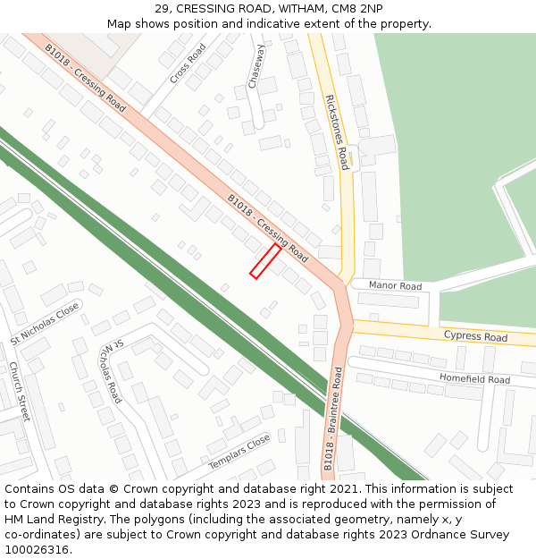 29, CRESSING ROAD, WITHAM, CM8 2NP: Location map and indicative extent of plot