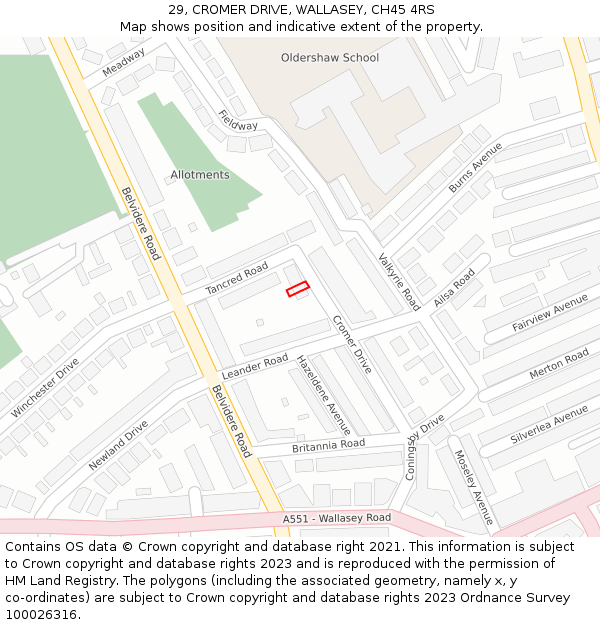 29, CROMER DRIVE, WALLASEY, CH45 4RS: Location map and indicative extent of plot
