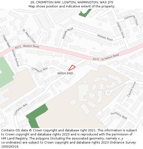 29, CROMPTON WAY, LOWTON, WARRINGTON, WA3 1FS: Location map and indicative extent of plot