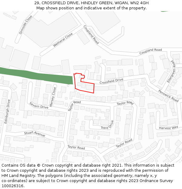 29, CROSSFIELD DRIVE, HINDLEY GREEN, WIGAN, WN2 4GH: Location map and indicative extent of plot