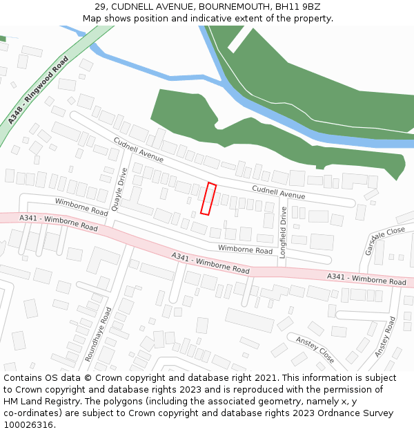 29, CUDNELL AVENUE, BOURNEMOUTH, BH11 9BZ: Location map and indicative extent of plot