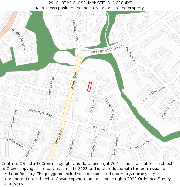 29, CURBAR CLOSE, MANSFIELD, NG18 4XS: Location map and indicative extent of plot