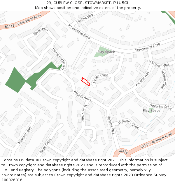 29, CURLEW CLOSE, STOWMARKET, IP14 5GL: Location map and indicative extent of plot
