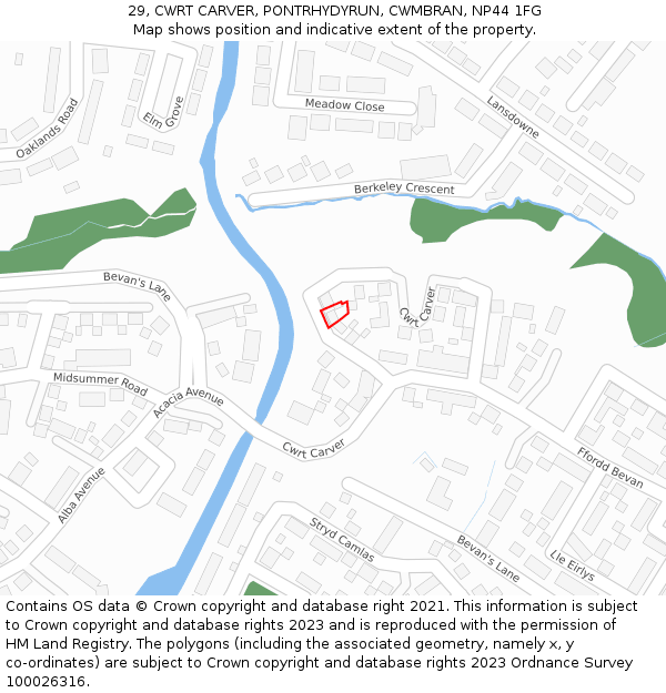 29, CWRT CARVER, PONTRHYDYRUN, CWMBRAN, NP44 1FG: Location map and indicative extent of plot