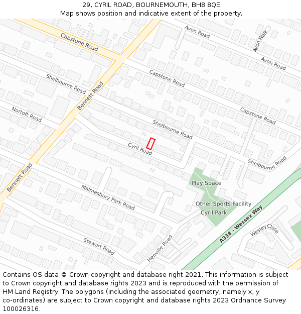 29, CYRIL ROAD, BOURNEMOUTH, BH8 8QE: Location map and indicative extent of plot