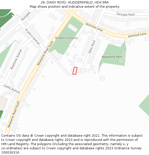 29, DAISY ROYD, HUDDERSFIELD, HD4 6RA: Location map and indicative extent of plot