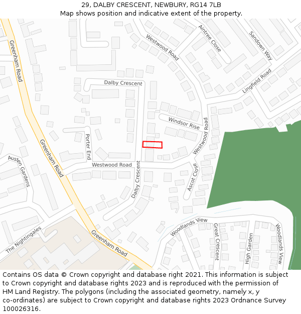 29, DALBY CRESCENT, NEWBURY, RG14 7LB: Location map and indicative extent of plot