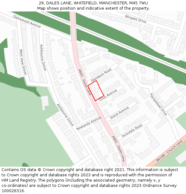 29, DALES LANE, WHITEFIELD, MANCHESTER, M45 7WU: Location map and indicative extent of plot