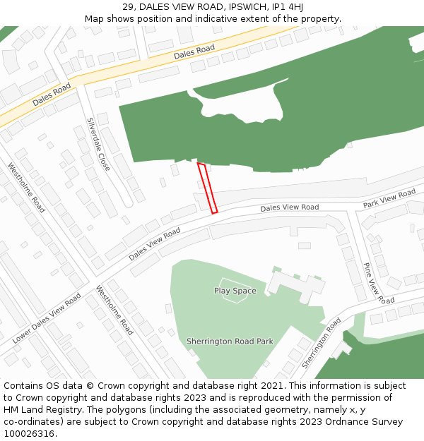 29, DALES VIEW ROAD, IPSWICH, IP1 4HJ: Location map and indicative extent of plot