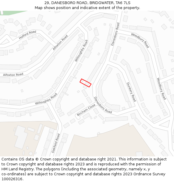 29, DANESBORO ROAD, BRIDGWATER, TA6 7LS: Location map and indicative extent of plot