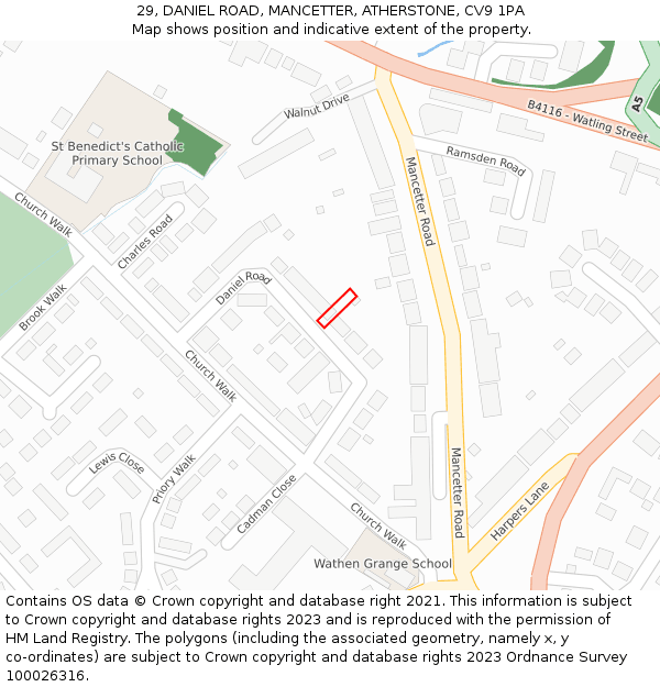 29, DANIEL ROAD, MANCETTER, ATHERSTONE, CV9 1PA: Location map and indicative extent of plot