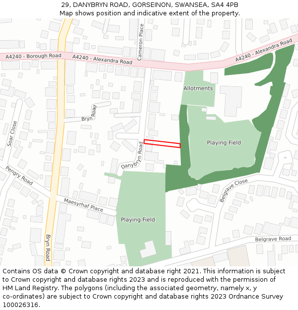 29, DANYBRYN ROAD, GORSEINON, SWANSEA, SA4 4PB: Location map and indicative extent of plot