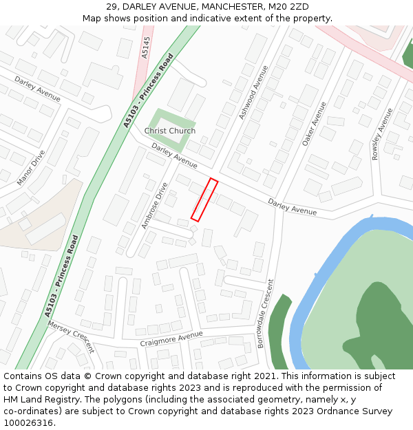 29, DARLEY AVENUE, MANCHESTER, M20 2ZD: Location map and indicative extent of plot