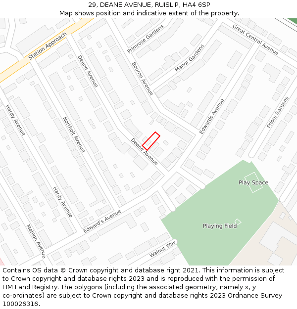 29, DEANE AVENUE, RUISLIP, HA4 6SP: Location map and indicative extent of plot