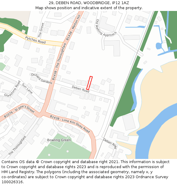 29, DEBEN ROAD, WOODBRIDGE, IP12 1AZ: Location map and indicative extent of plot