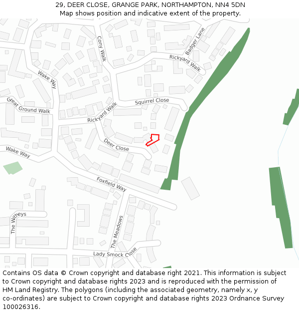 29, DEER CLOSE, GRANGE PARK, NORTHAMPTON, NN4 5DN: Location map and indicative extent of plot