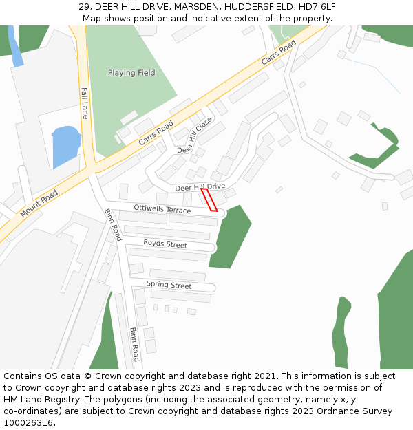 29, DEER HILL DRIVE, MARSDEN, HUDDERSFIELD, HD7 6LF: Location map and indicative extent of plot