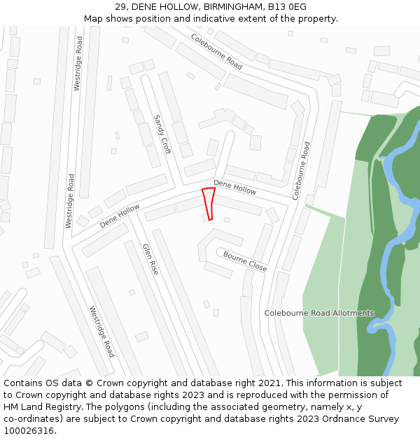 29, DENE HOLLOW, BIRMINGHAM, B13 0EG: Location map and indicative extent of plot