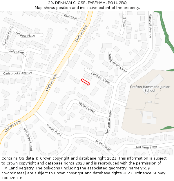 29, DENHAM CLOSE, FAREHAM, PO14 2BQ: Location map and indicative extent of plot