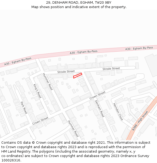 29, DENHAM ROAD, EGHAM, TW20 9BY: Location map and indicative extent of plot