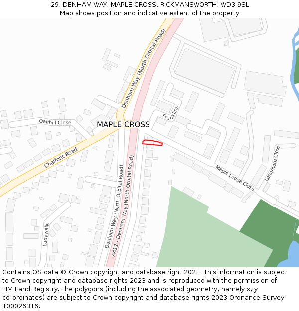 29, DENHAM WAY, MAPLE CROSS, RICKMANSWORTH, WD3 9SL: Location map and indicative extent of plot