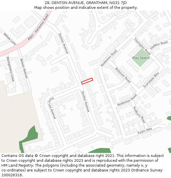 29, DENTON AVENUE, GRANTHAM, NG31 7JD: Location map and indicative extent of plot