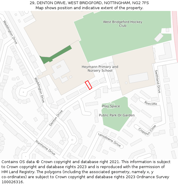 29, DENTON DRIVE, WEST BRIDGFORD, NOTTINGHAM, NG2 7FS: Location map and indicative extent of plot