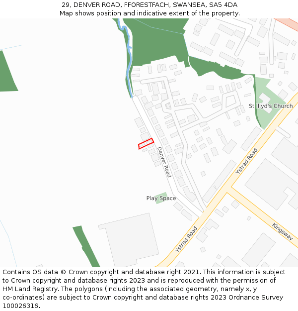 29, DENVER ROAD, FFORESTFACH, SWANSEA, SA5 4DA: Location map and indicative extent of plot